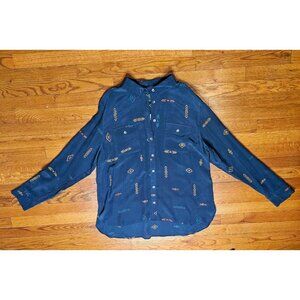 New Pendleton Button Down Top Long Sleeve Shirt XL Blue Aztec Taylor Silk